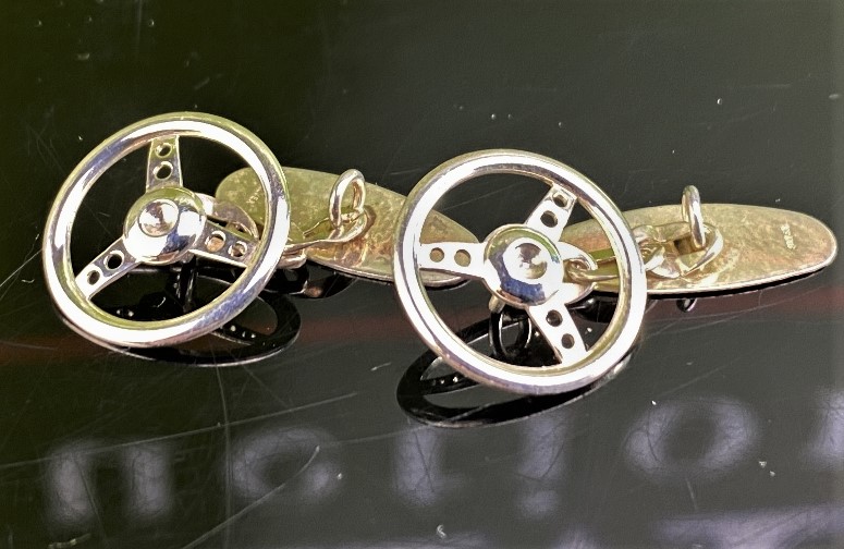 Vintage Sterling Silver Cufflinks Car Racing Steering Wheels