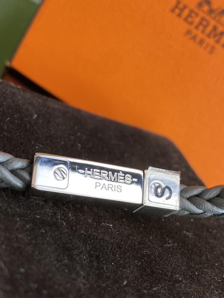 Hermes Paris "Joker" Leather & Plated Bracelet Dark Grey - Image 2 of 5