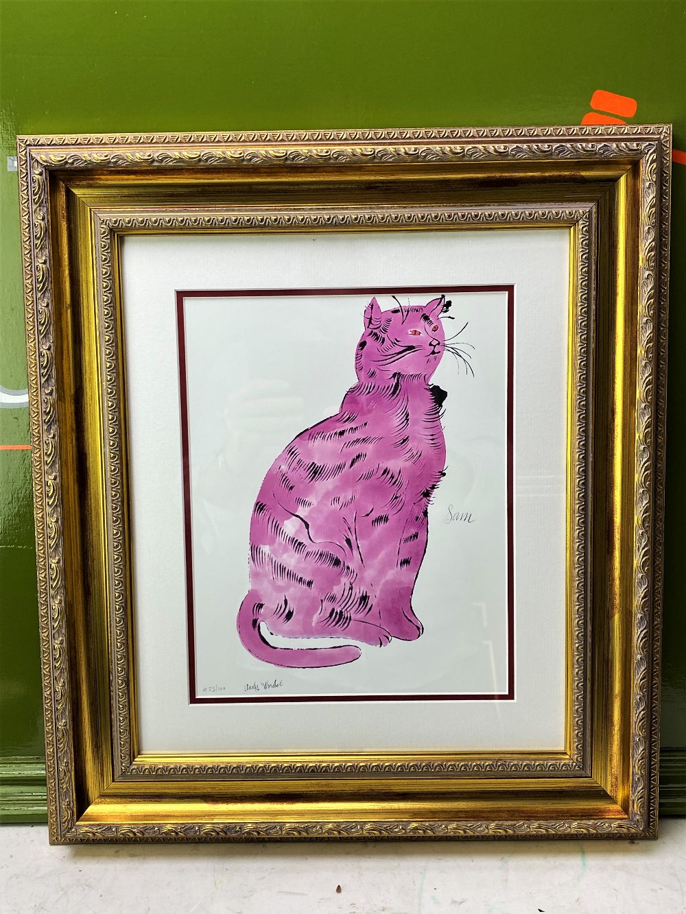 Andy Warhol "Pink Sam" 1954 Plate Signed Lithograph Print/Framed