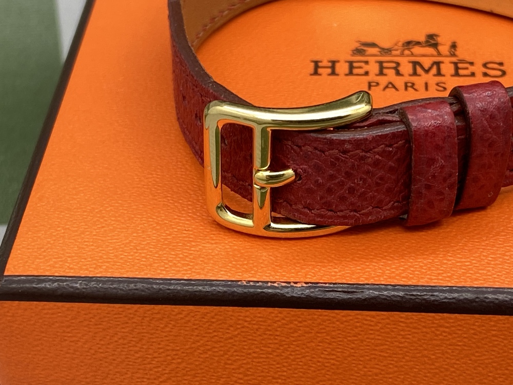 Hermes Paris -Gold Plated Red Leather Twist Bracelet - Image 5 of 7