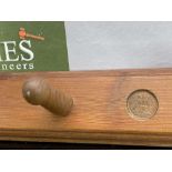 Antique Pine Three Peg Coat Rack With Two Pence Insert