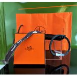 Hermes Paris "Joker" Leather & Plated Bracelet Dark Grey