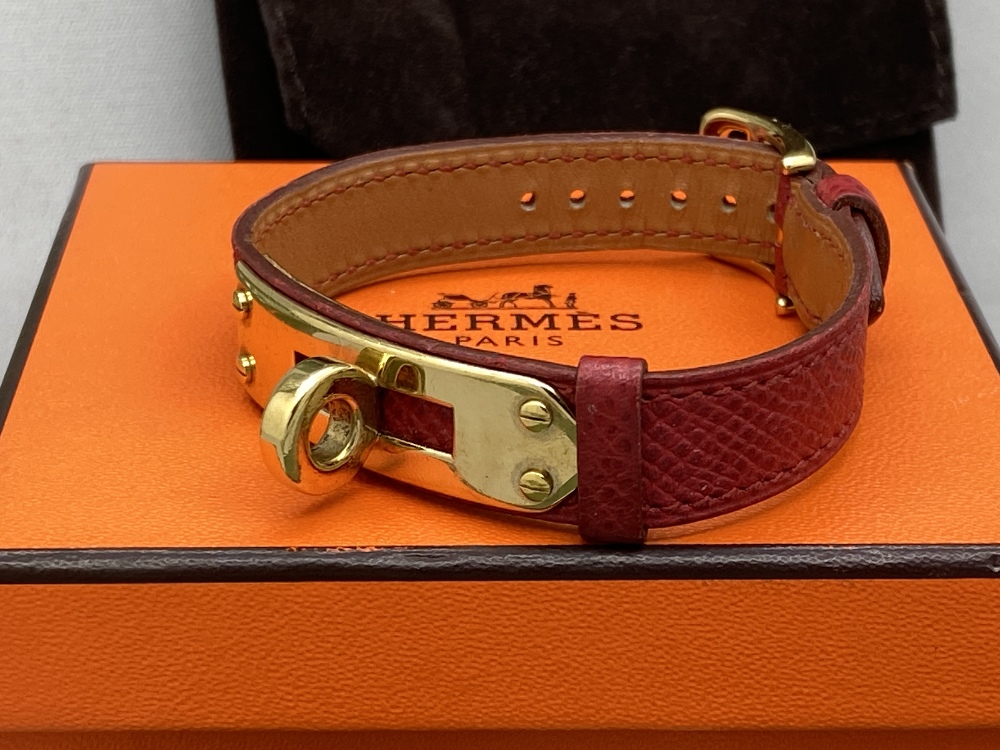 Hermes Paris -Gold Plated Red Leather Twist Bracelet