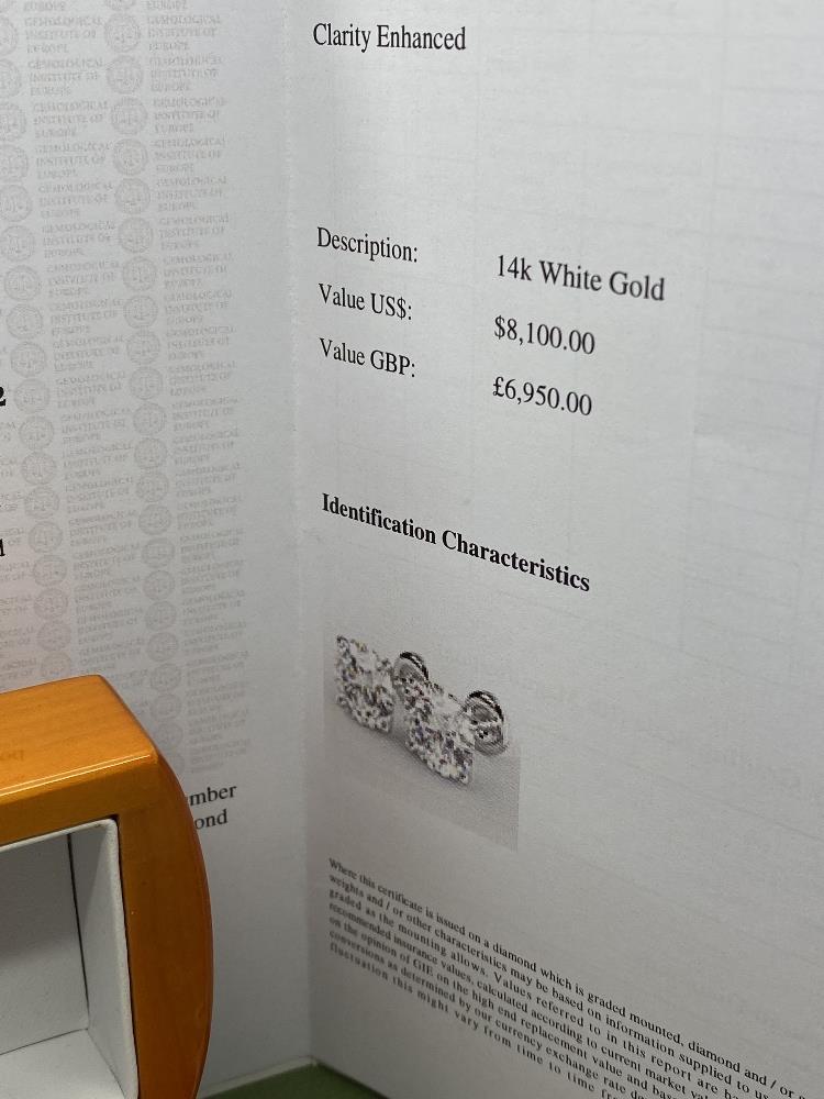 Pair of New 1.36 Carat Round Cut VS1/D Diamond Stud Earrings On 14K Hallmarked White Gold - Image 4 of 7