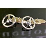 Vintage Sterling Silver Cufflinks Car Racing Steering Wheels