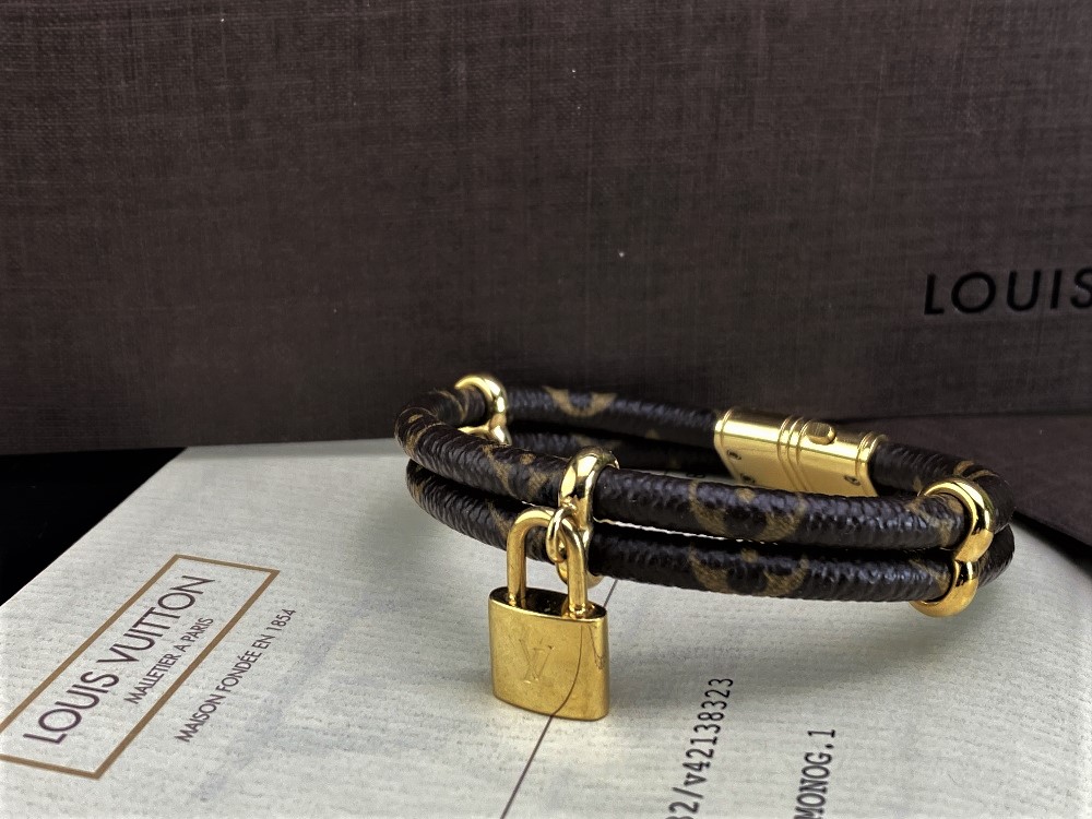 Louis Vuitton Gold Plated "Keep It Twice"& Classic Leather Monogram Bracelet