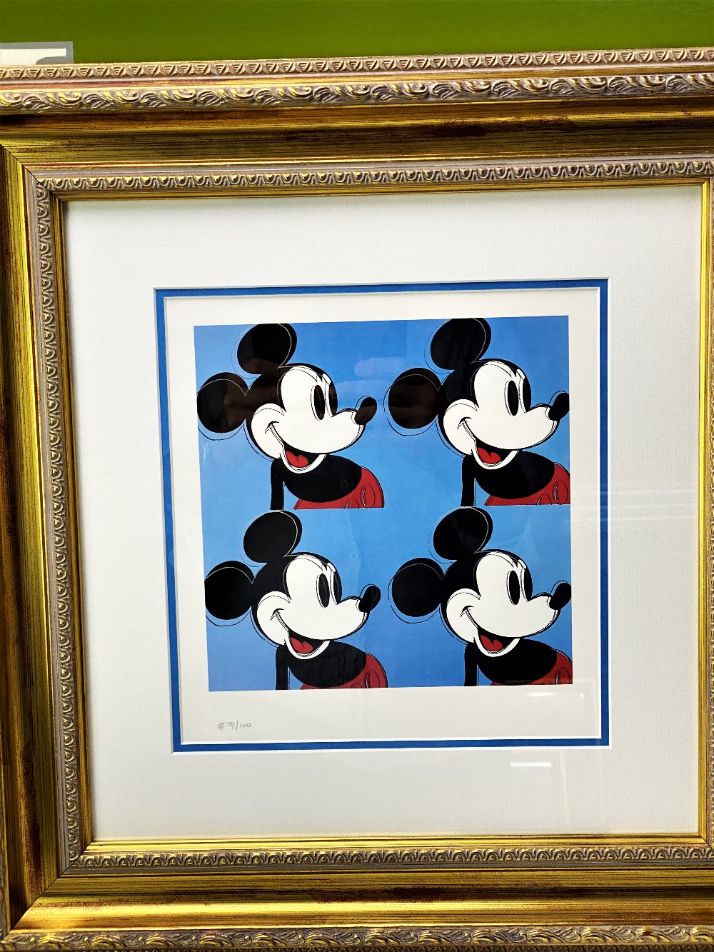 Andy Warhol (1928-1987) “Blue Mickey x 4” Lithograph, Ornate Framed. - Image 3 of 6