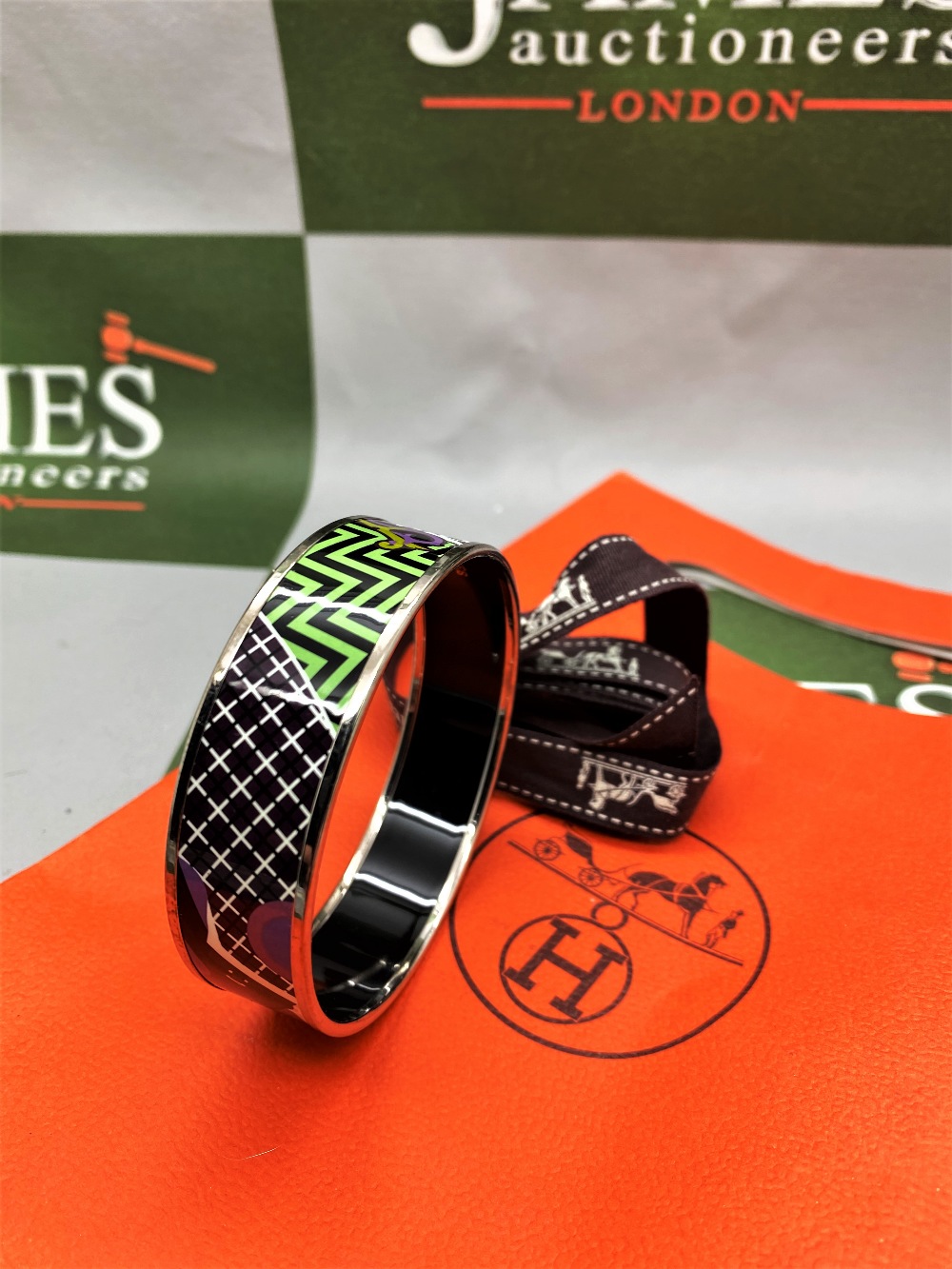 Hermes "Horses" Wide Late Edition Monogram & Silver Bangle - Image 5 of 7