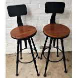 Pair of Contemporary Adjustable Bar Stools-Solid Wood