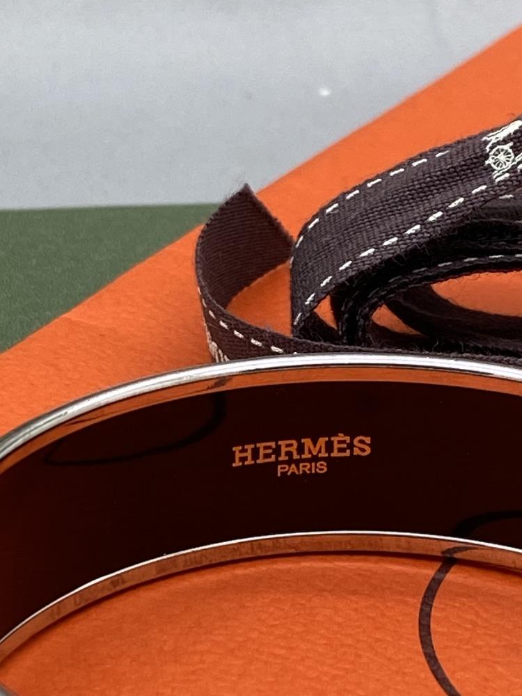 Hermes "Horses" Wide Late Edition Monogram & Silver Bangle - Image 3 of 7