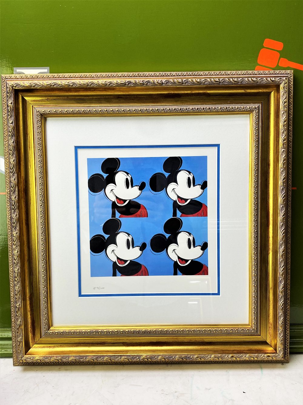 Andy Warhol (1928-1987) “Blue Mickey x 4” Lithograph, Ornate Framed.