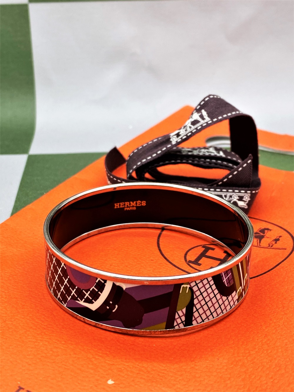 Hermes "Horses" Wide Late Edition Monogram & Silver Bangle - Image 2 of 7