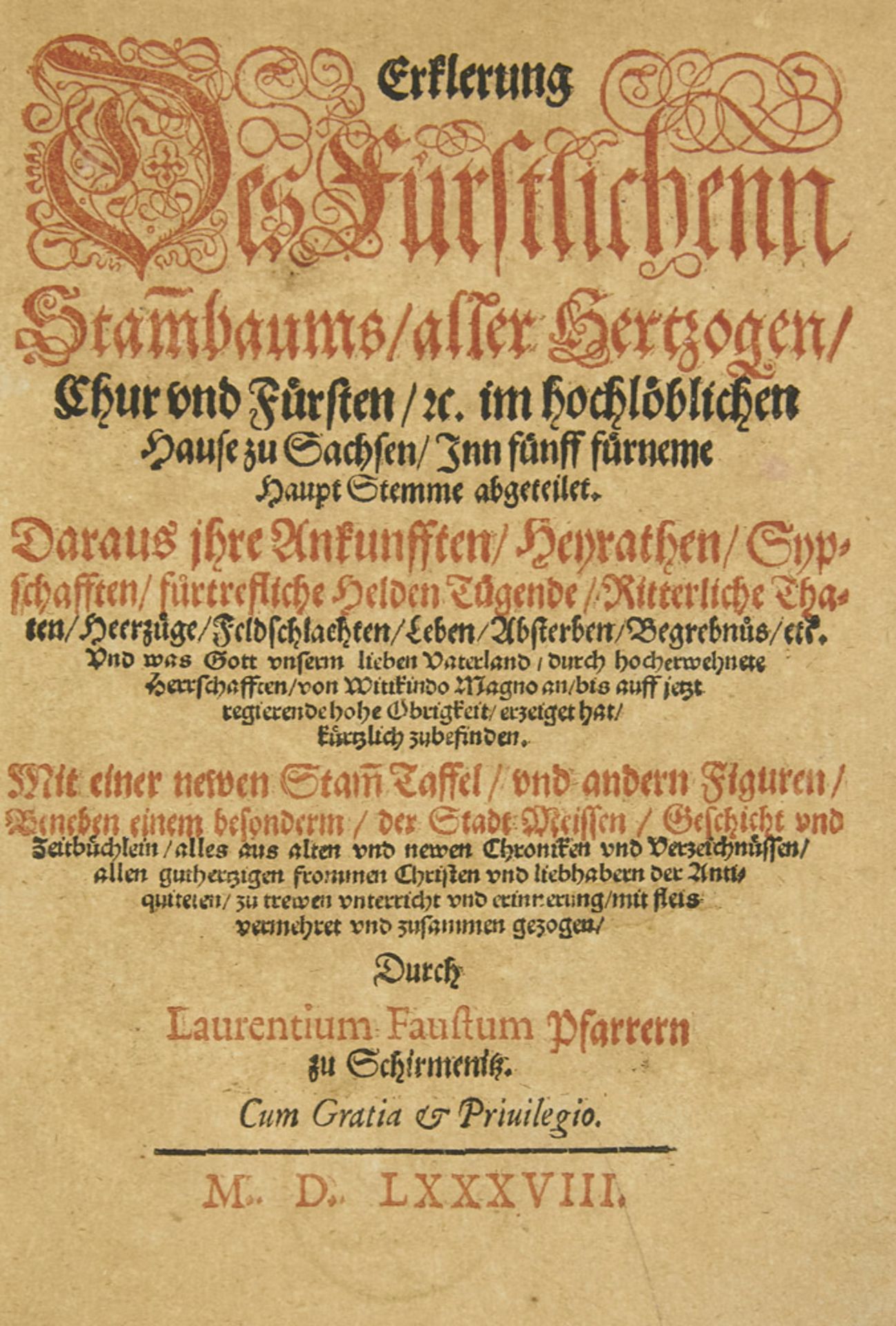 Sachsen - - Lorenz (Laurentius Faustus) Faust. Erklerung des Fürstl. Stammbaums alle