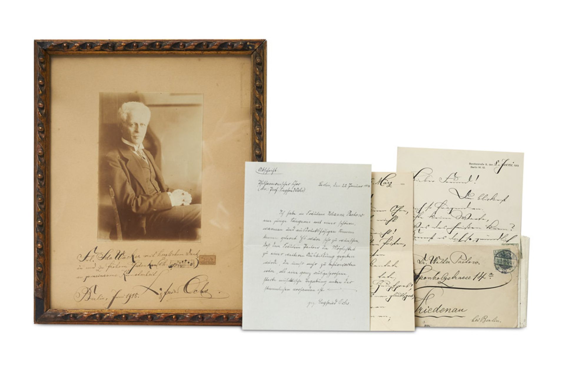 Siegfried Ochs. Sammlung von 4 eigenhändigen und einem maschinenschriftlichen Brief (1909-1