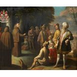 Künstler des 19. Jhd.Missionarsszene mit Franz von Assisi. Öl auf Leinwand voll auf Platte