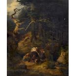 Meno Mühlig (1823 Eibenstock - 1873 Desden)Überfall im Wald. Öl auf Platte a