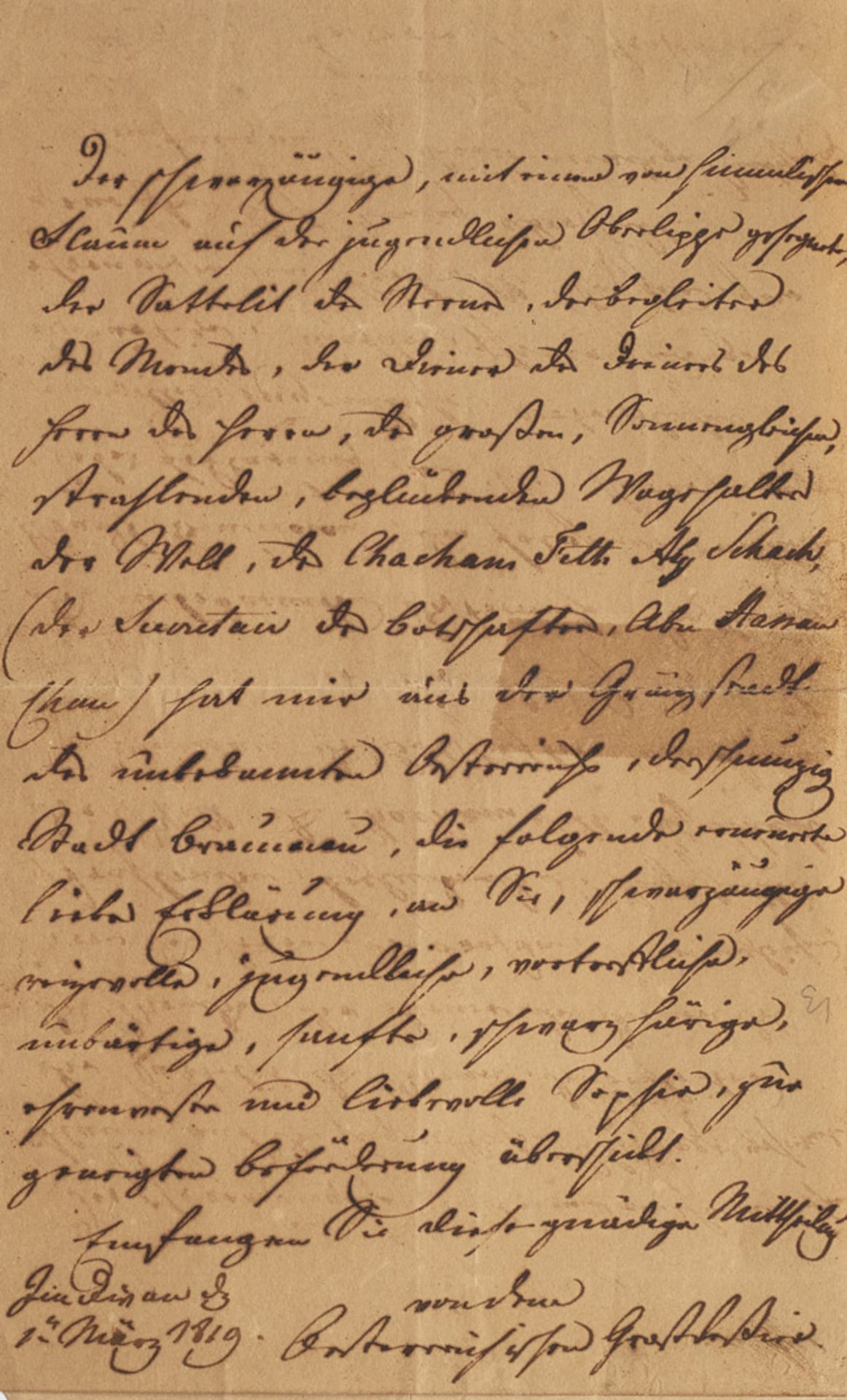 Klemens Wenzel Lothar von Metternich. Eigenhändiger Brief des österr. Diplomaten und Sta