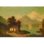 Otto Rabe (1841 Königsberg)Haus am See. Öl auf Leinwand. 46,5 x 65, 5 cm. Sig