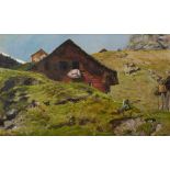 Ernst Stückelberg (1831 - 1903 Basel)Alpenansicht. Öl auf Platte. 46 x 72,5 c