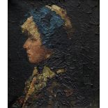 Künstler des 19. Jhd.Junge Frau im Profil. Bayerisch, um 1900. Öl auf Leinwand. 18 x 15,5