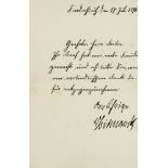 Otto von Bismarck. Eigenhändiger Brief mit Unterschrift des Reichskanzlers an einen "geehrt