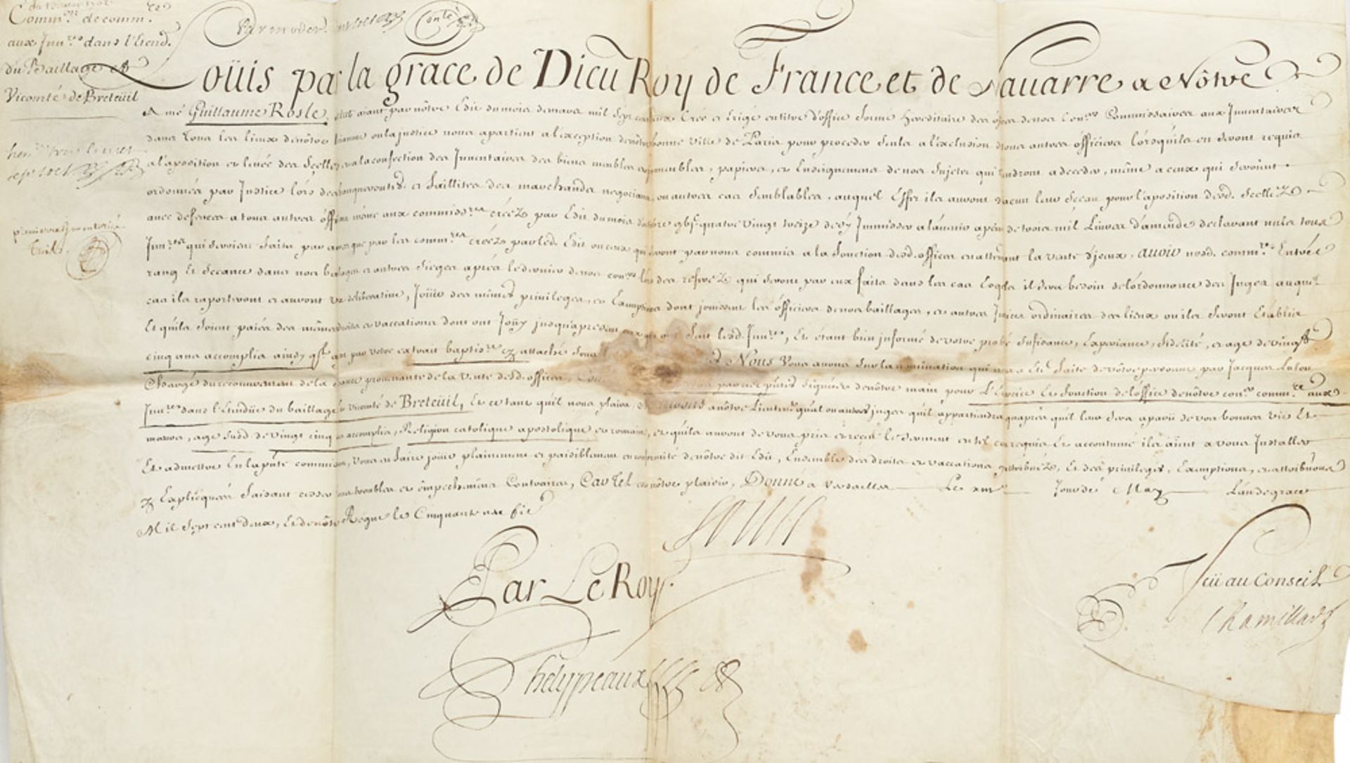 Frankreich - - König Ludwig XIV.. Pergamenturkunde mit eigenhändiger Unterschrift "