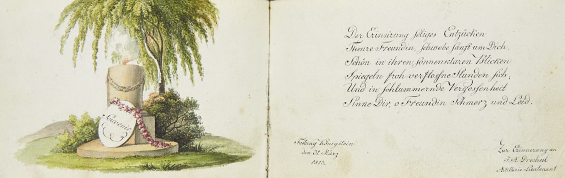 Liber amicorum - Sachsen - - Stammbuch mit ca. 47 Einträgen, 4 Aquarellen bzw. aquarelli