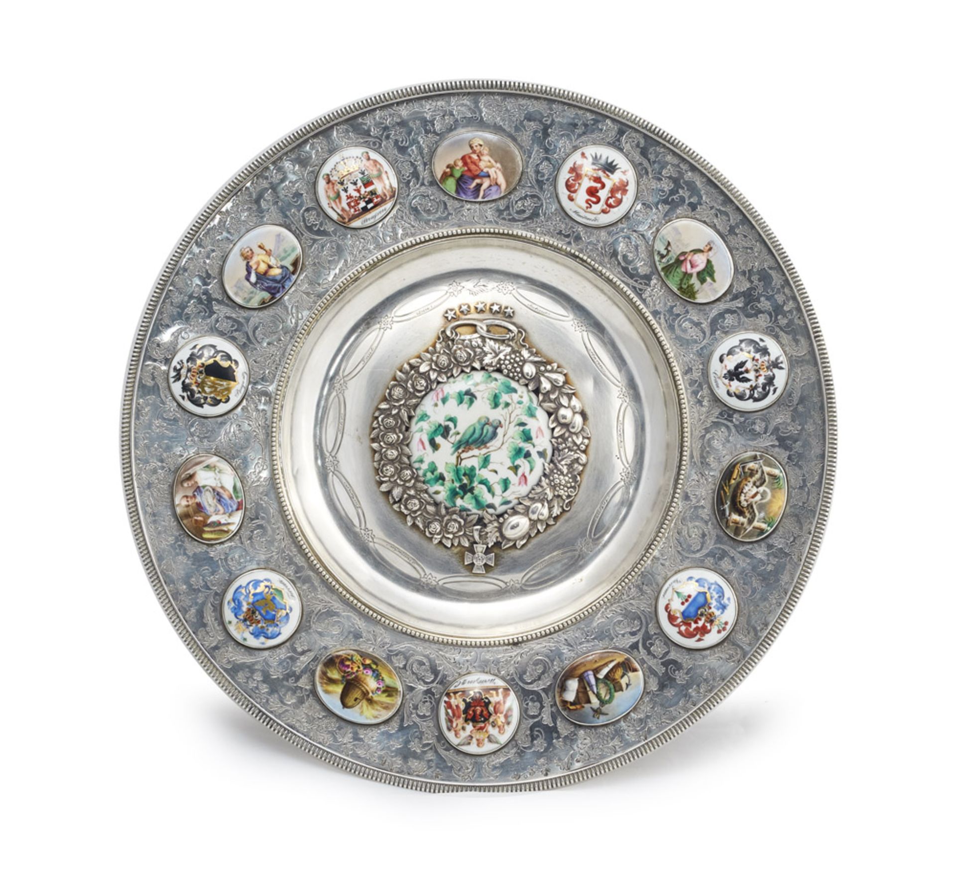 Silber - - Silberteller anlässlich einer silbernen Hochzeit. 1. Hälfte 19. Jh. D 29,5 cm.