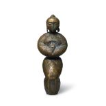 Asiatika - - Göttliche Statue. Hohlbronze mit brauner Patina. Partiell reliefiert. H