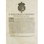 Karl Emmanuel II. von Savoyen (1634-1675). Pestverodnung. Einblattdruck. Turin, Giovanni Sinibaldo,
