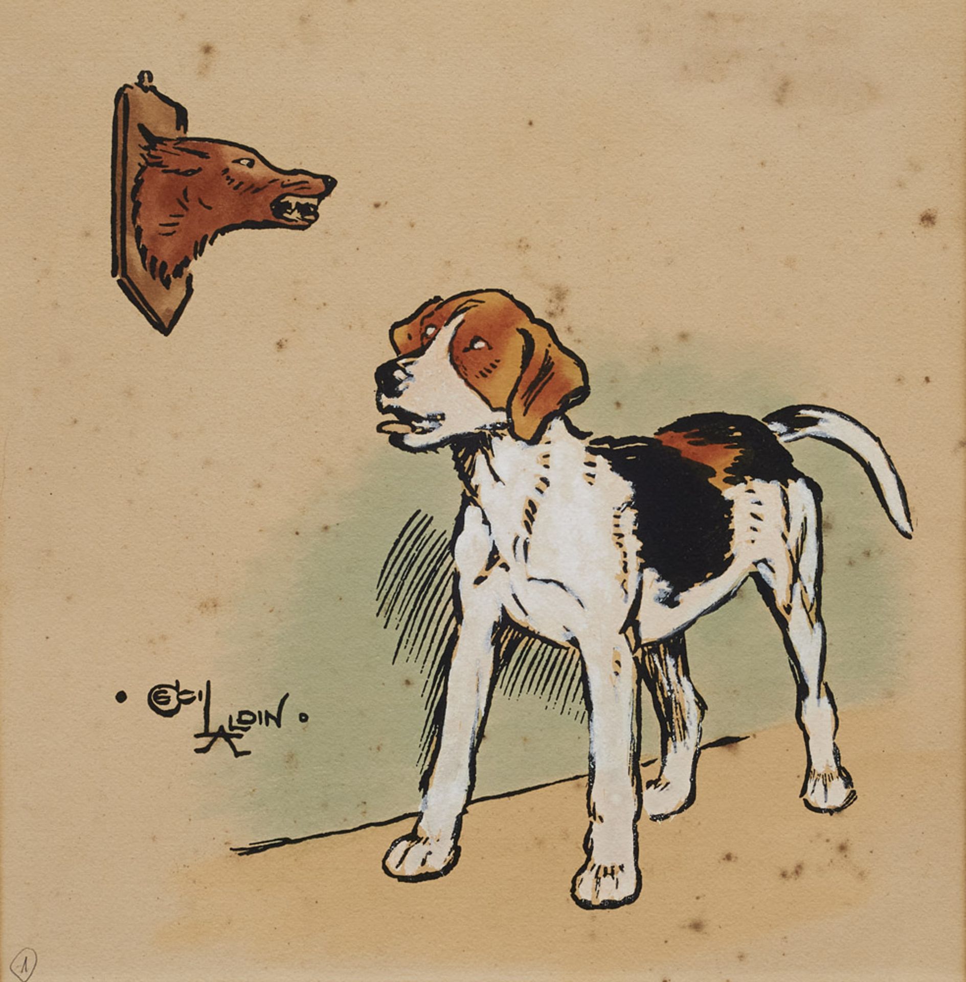 Karikatur - - Cecil Aldin. (1870 Slough - 1935 London). Hundekarikatur.