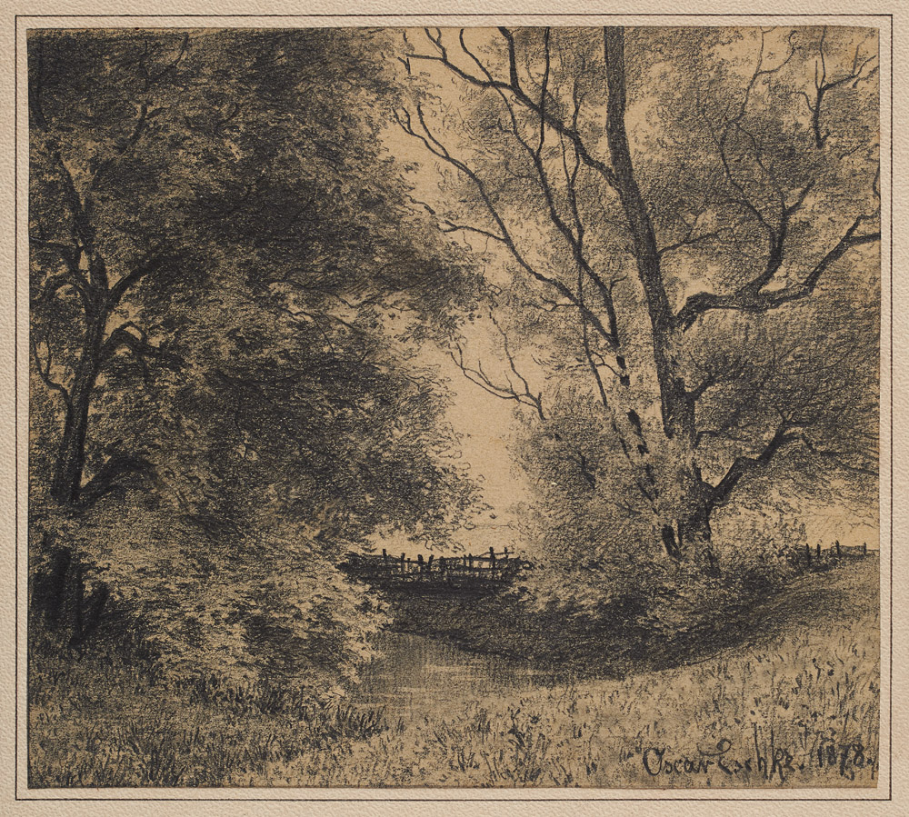 Oscar Eschke. (1851 Berlin - 1892 Chicago). Zwei Landschaftszeichnungen.</b
