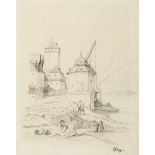 Sammlung von 5 feinen Original-Zeichnungen. Pastorale Ansichten wohl der Alpenregion,