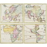 Welt - - Sammlung von drei alten Karten. Je (kolorierter) Kupferstich auf Papier.