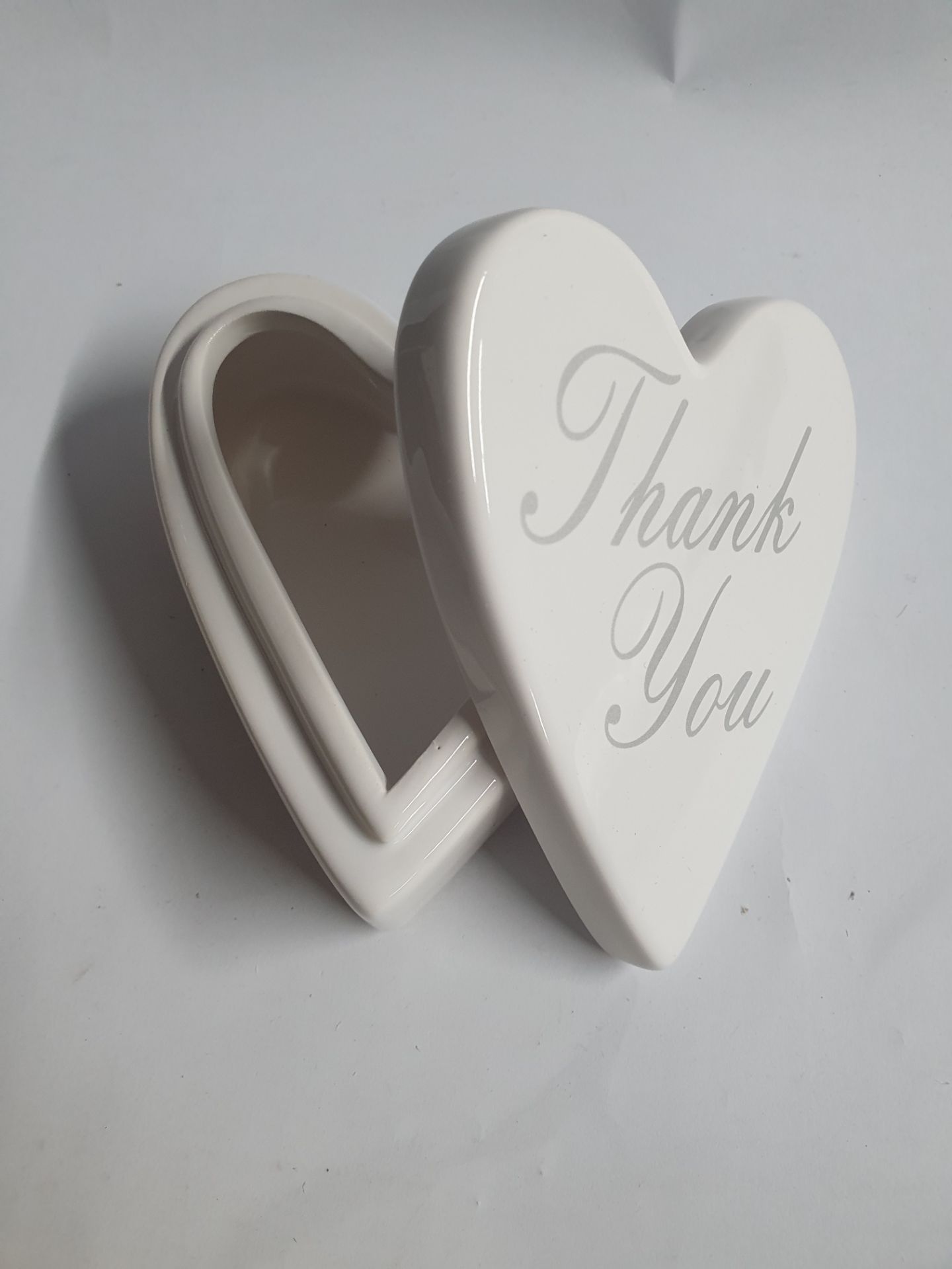 Set of Four White Ceramic Love Heart Trinket Boxes - Image 2 of 3