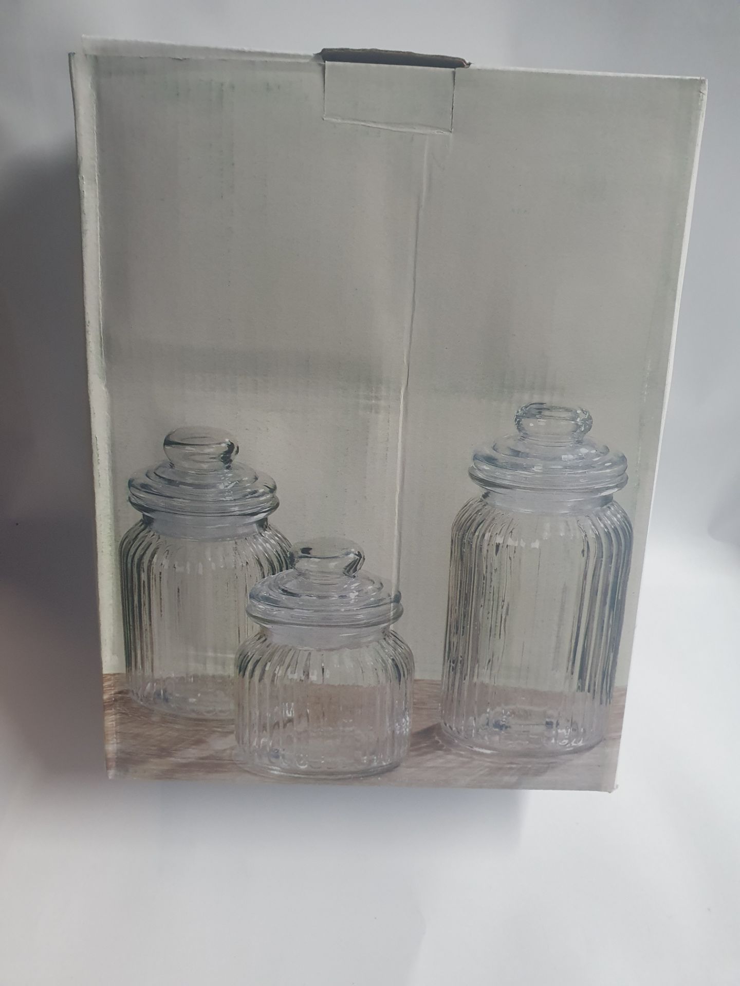 Trio of 3 Ribbed Jars w/ Airtight Lid - Image 2 of 2