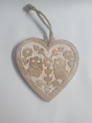 6 x Nordic 2 Owl Wooden Heart