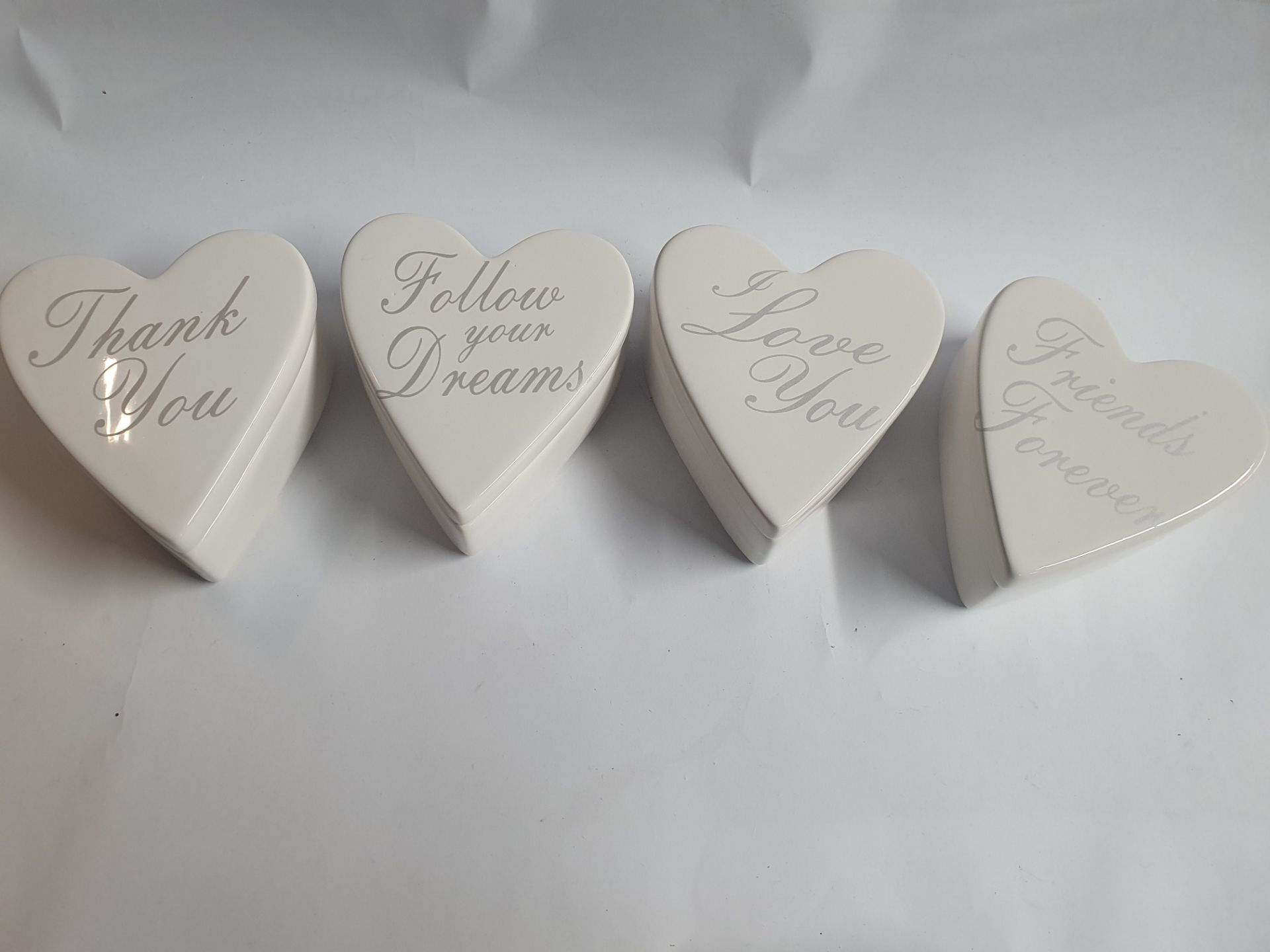 Set of Four White Ceramic Love Heart Trinket Boxes