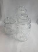 Trio of 3 Ribbed Jars w/ Airtight Lid