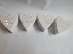 Set of Four White Ceramic Love Heart Trinket Boxes