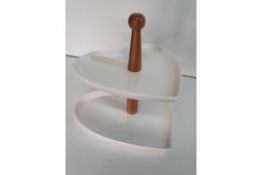 2 Tier Heart Shaped Cake Stand with Wooden Handle