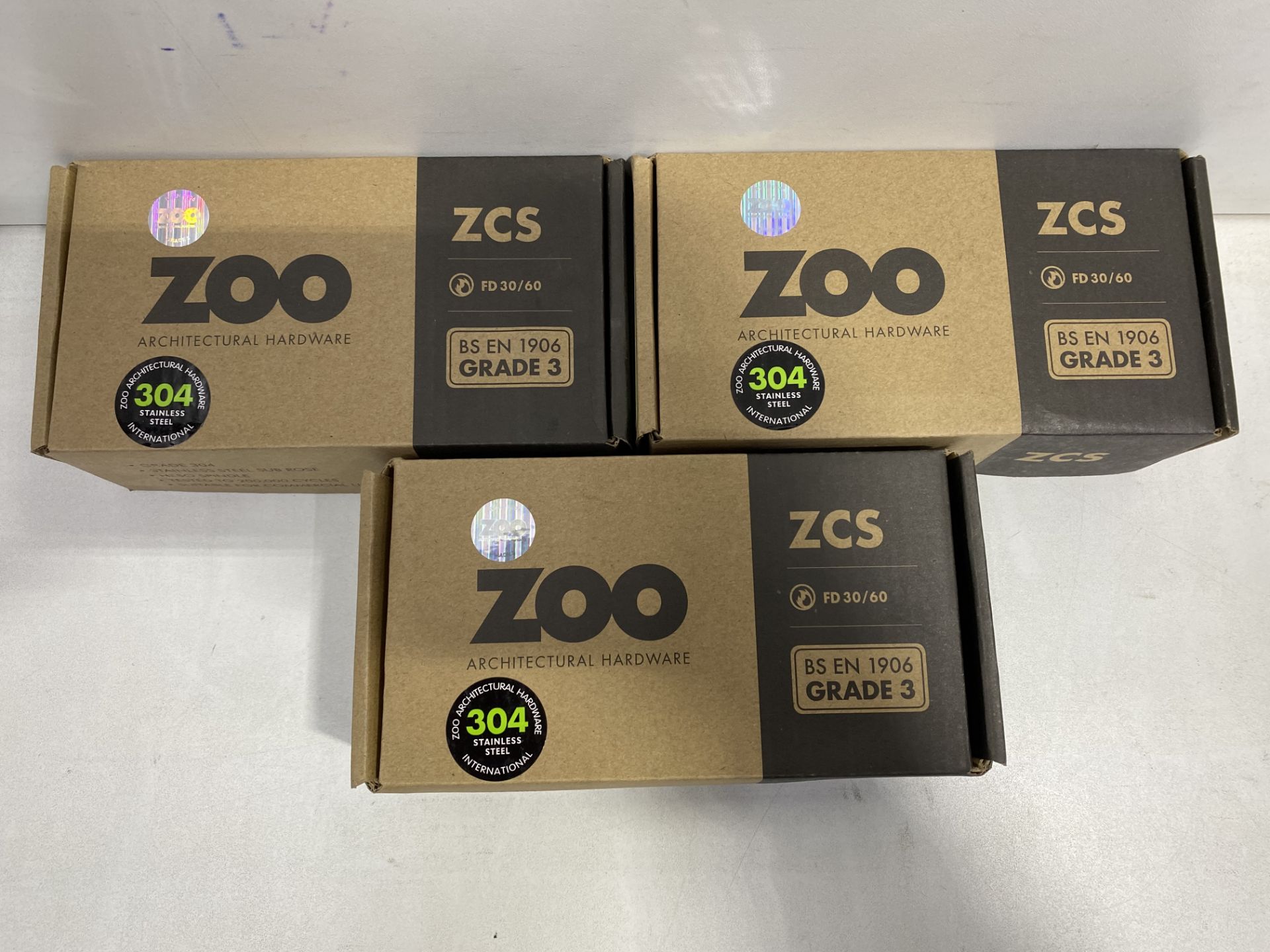 3 x Zoo Hardware ZCS030SS Return To Door Lever On Round Rose Set