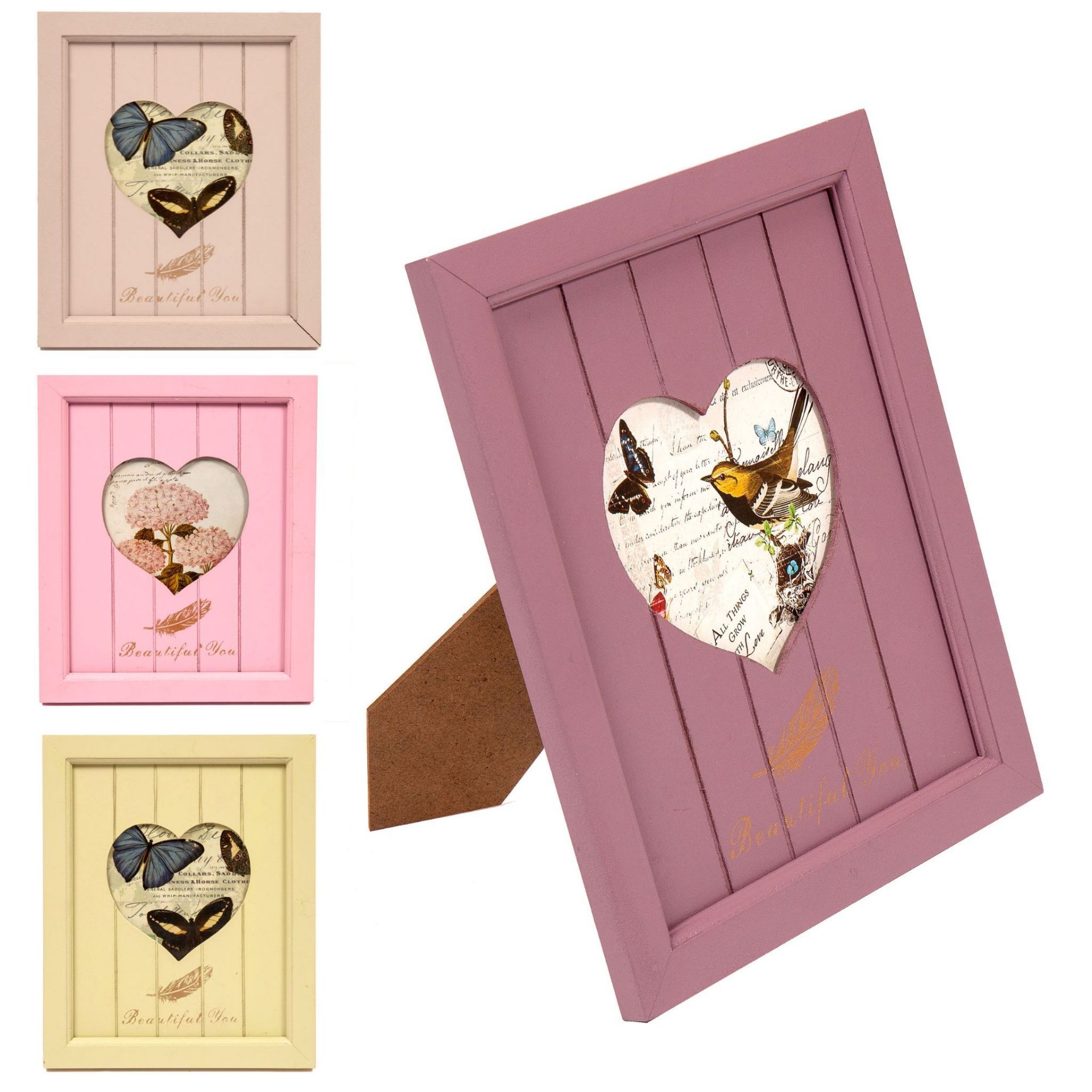 1000 x Wooden Photo Frame | Heart Design | Assorted Colours