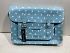 Zatchels Baby Blue Leather Satchel Bag W/ White Polka Dots