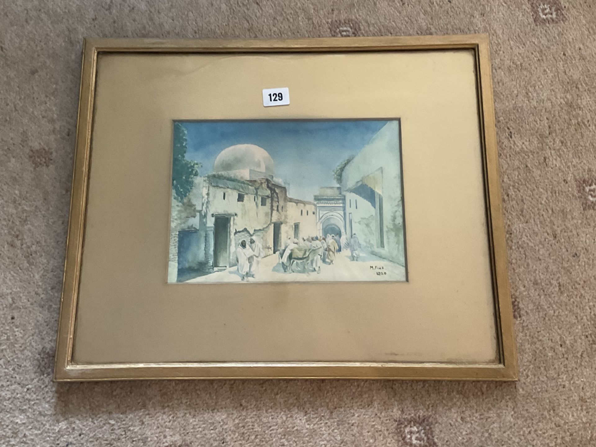 M Fink Watercolour | Mosque With Figures