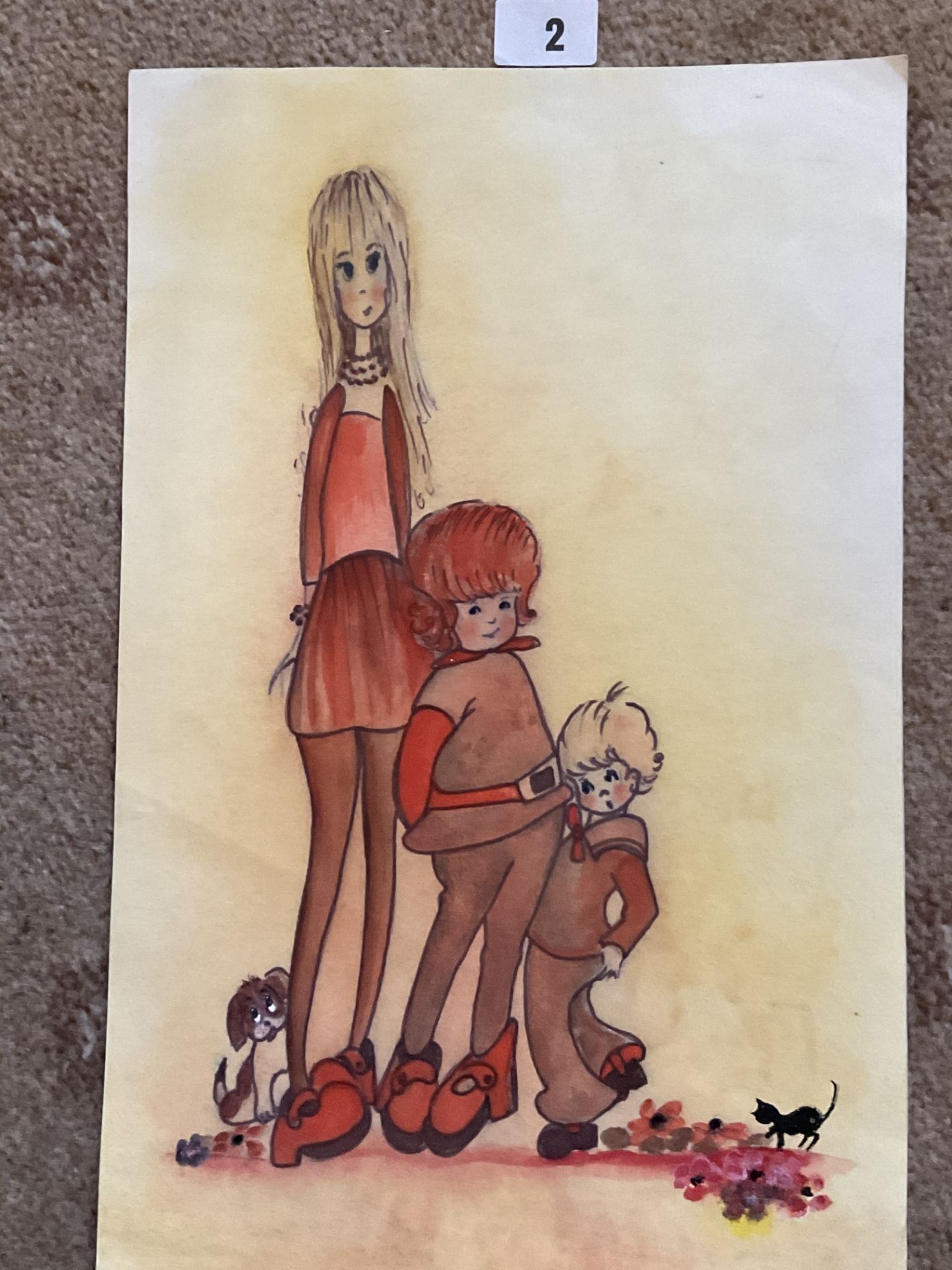 Watercolour of 3 charming children | Francis Lennon - Image 3 of 3