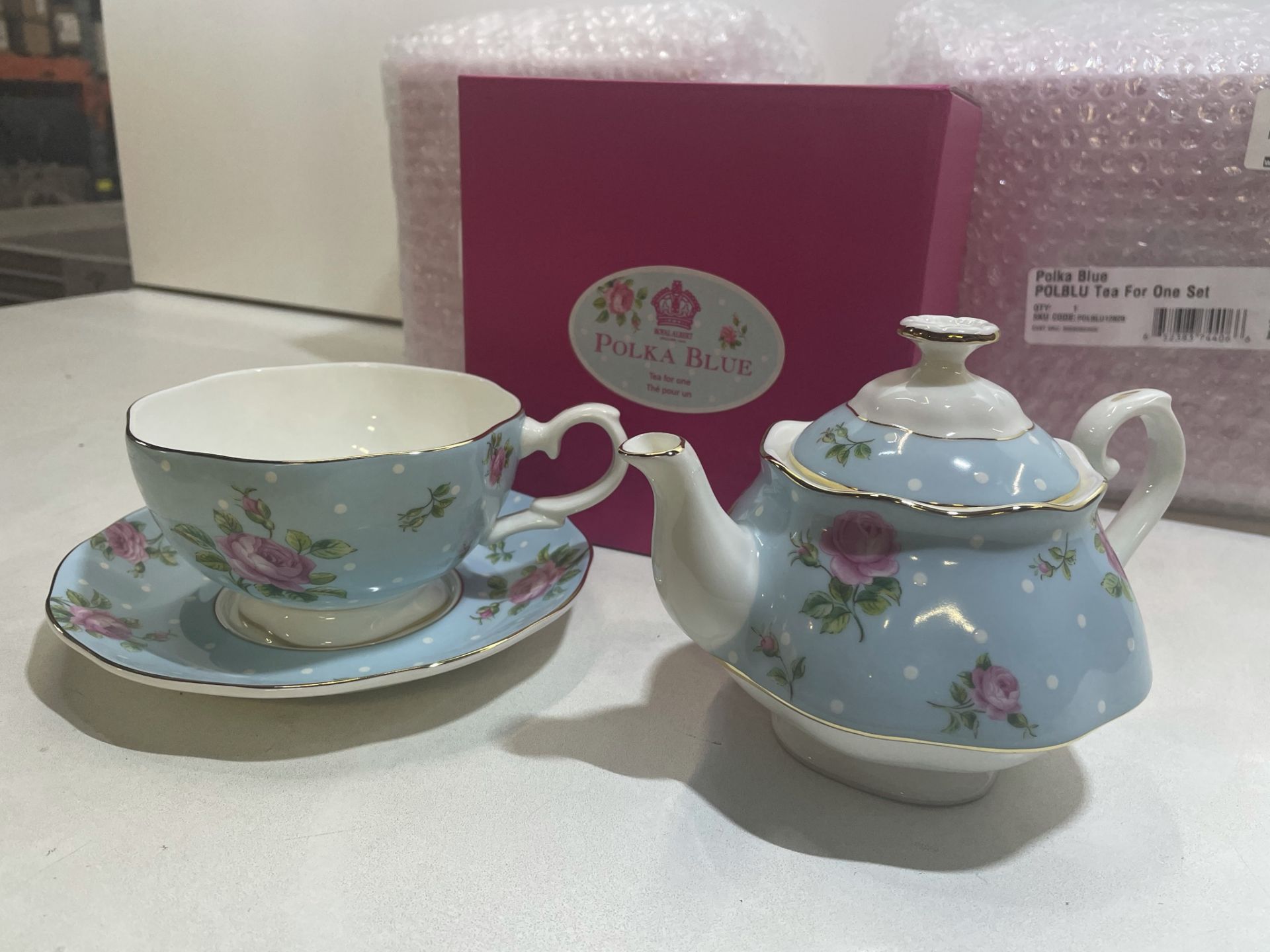 3 x Polka Blue Tea for One Sets in Blue