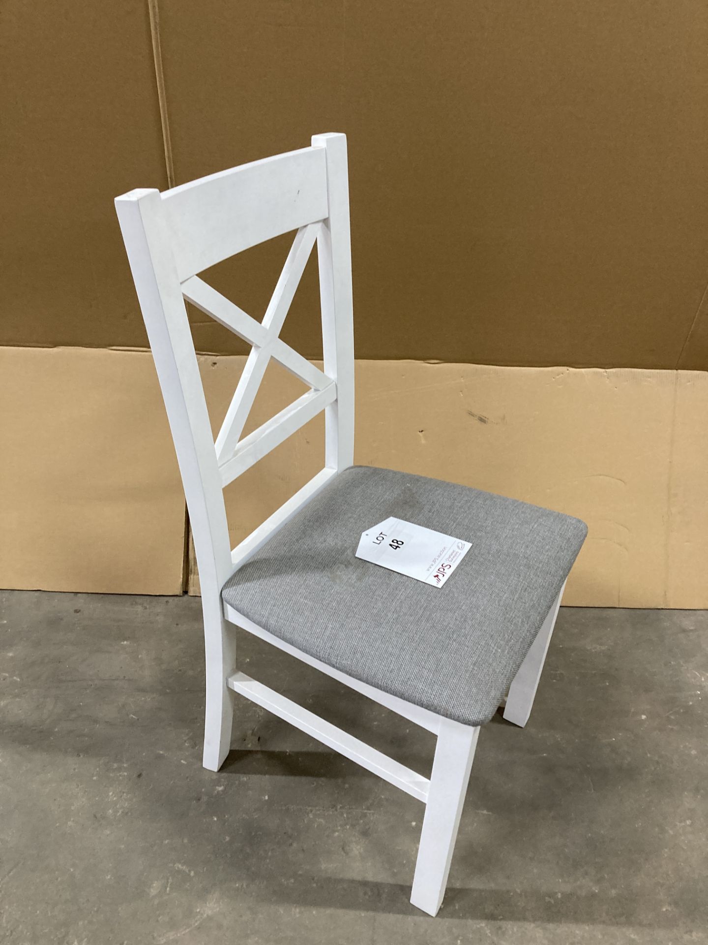 White Wooden Chair W/ Grey Fabric Seat Cushion - Image 2 of 3