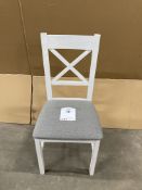 White Wooden Chair W/ Grey Fabric Seat Cushion