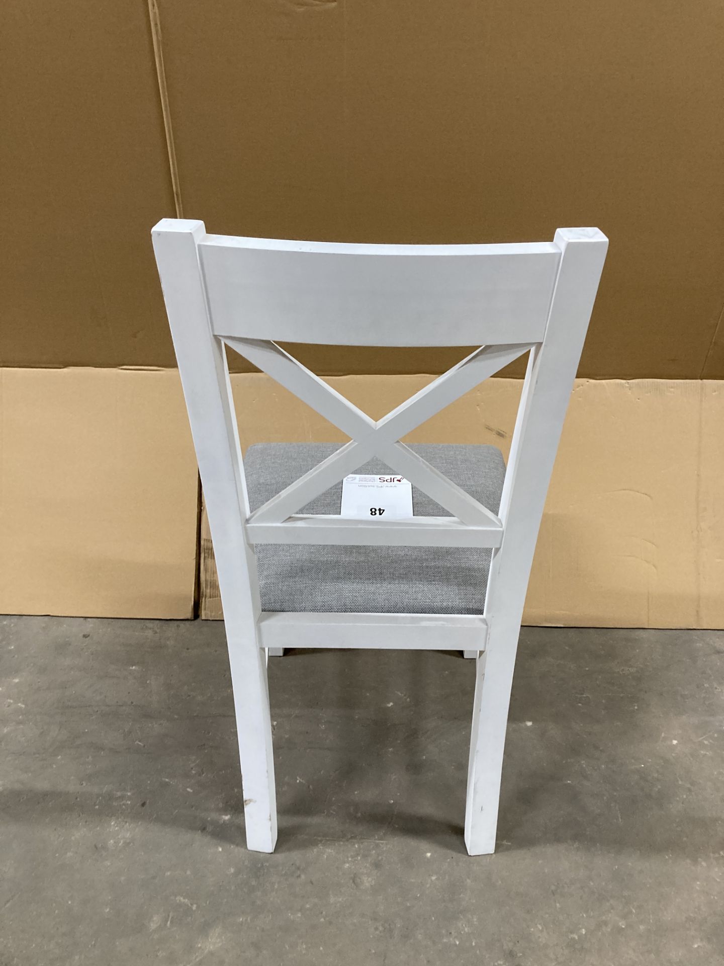 White Wooden Chair W/ Grey Fabric Seat Cushion - Image 3 of 3